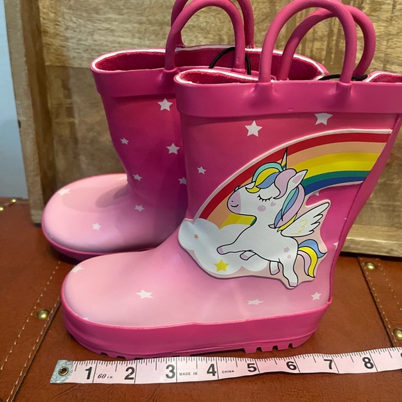 NWT Girls Rainbow Unicorn Rubber Rain Boots, Size 9, Pink, Spring - Picture 9 of 9